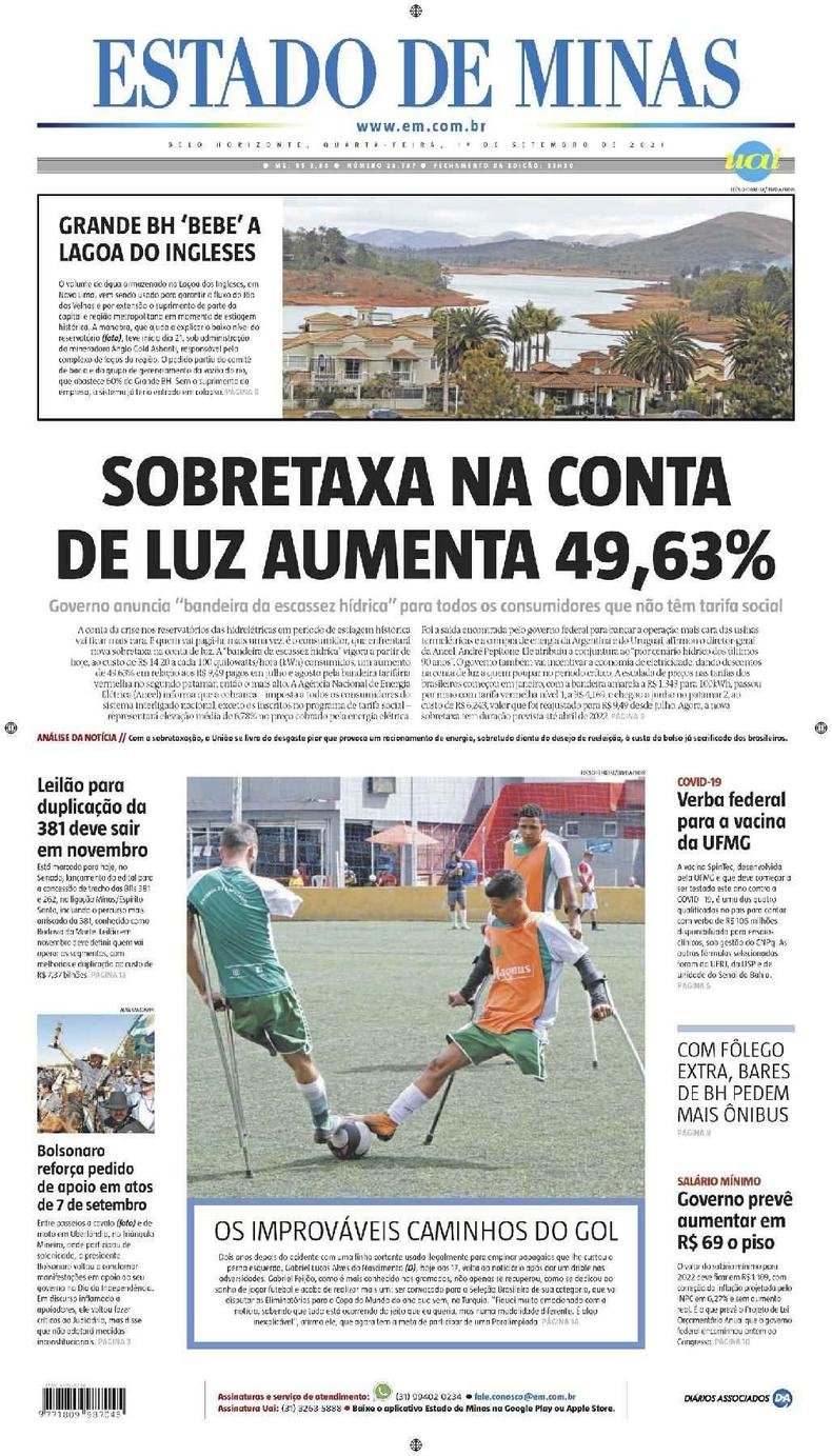 Confira a Capa do Jornal Estado de Minas do dia 01/09/2021(foto: Estado de Minas)