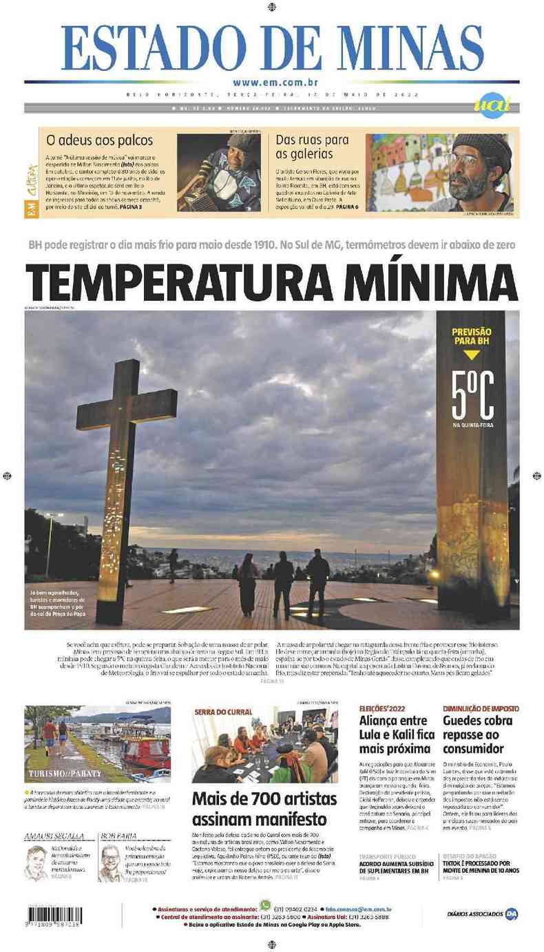 Confira a Capa do Jornal Estado de Minas do dia 17/05/2022