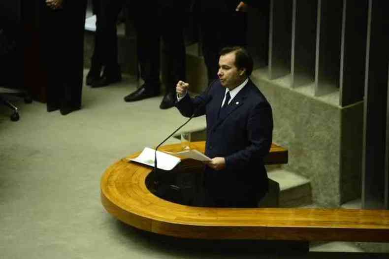 O novo presidente da Cmara, Rodrigo Maia, discursa aps ser eleito para presidir a Casa(foto: Breno Fortes/CB/D.A Press)