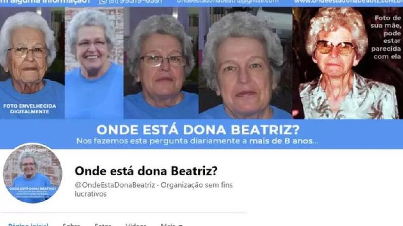 Print da pgina no Facebook que busca por informaes de Beatriz