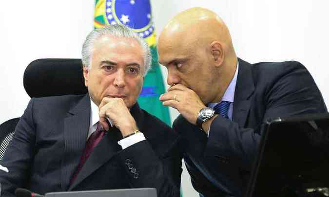 O presidente Michel Temer e o ministro da Justica, Alexandre de Moraes, durante reunio nessa segunda-feira(foto: Marcelo Camargo/Agncia Brasil Braslia)