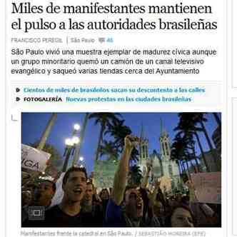 Jornal espanhol El Pais deu destaque s manifestaes em So Paulo(foto: El Pais/Reproduo)