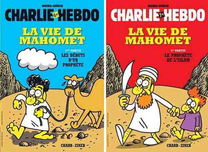 Revista j publicou caricaturas do profeta em 2006, recebeu vrias ameaas, e foi atacada em 2011(foto: Charlie Hebdo/Reproduo)