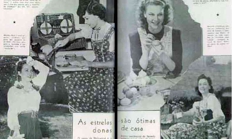 Reproduo de edies da Alterosa em diferentes perodos: uma capa de 1939, o conjunto de obras da capital mineira, a exaltao ao papel da 'dona de casa' e a presena de Getulio Vargas na cidade
