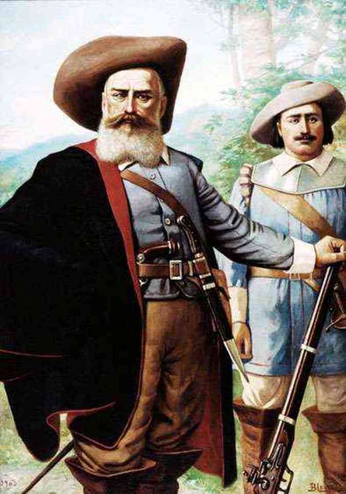 Visão romântica dos bandeirantes: Domingos Jorge Velho e Antônio Fernandes de Abreu.(foto: Pintura de Benedito Calixto, 1903.)