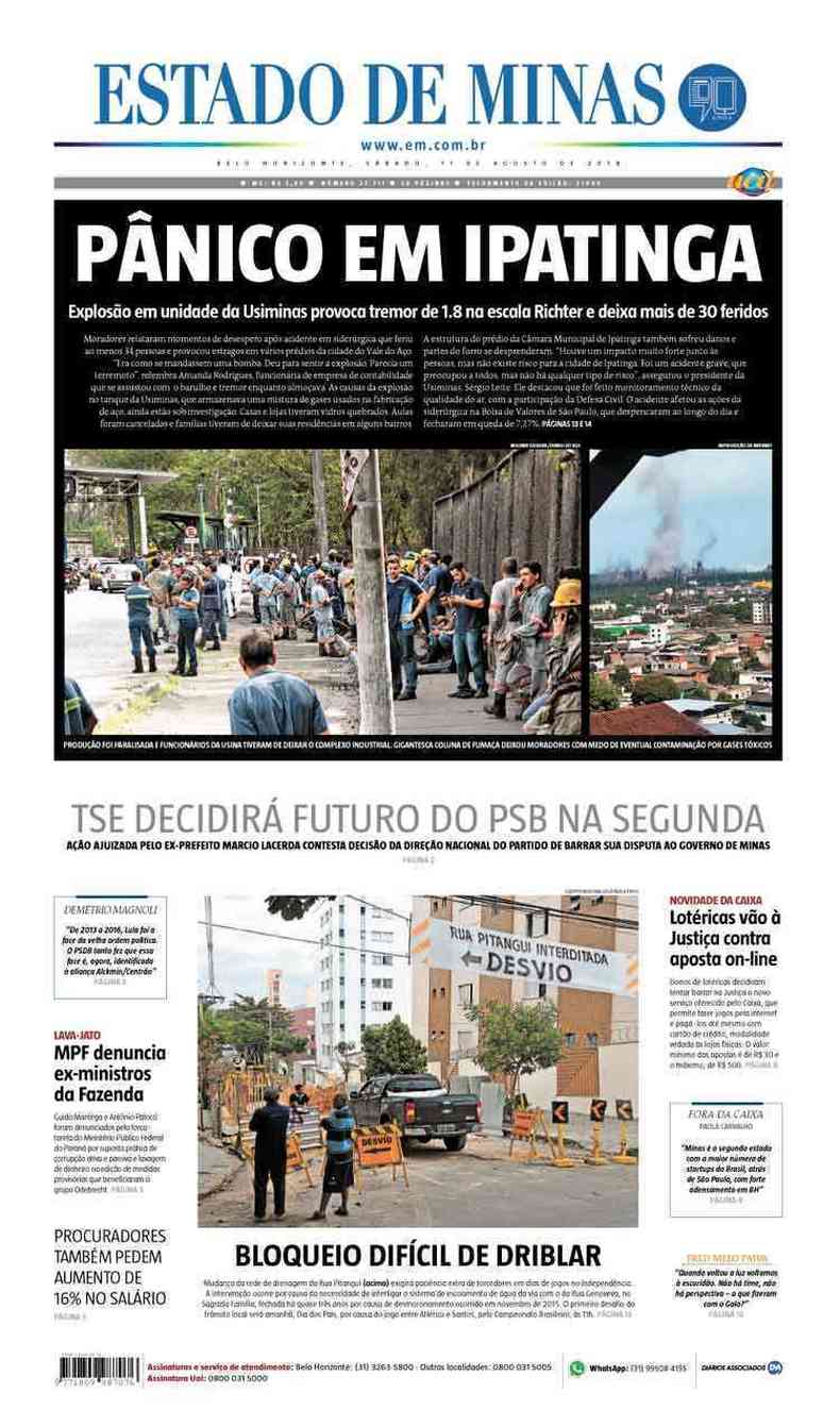 Confira a Capa do Jornal Estado de Minas do dia 11/08/2018