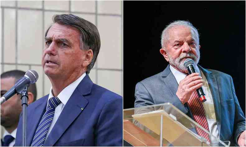 Montagem com Bolsonaro a esquerda e Lula a direita