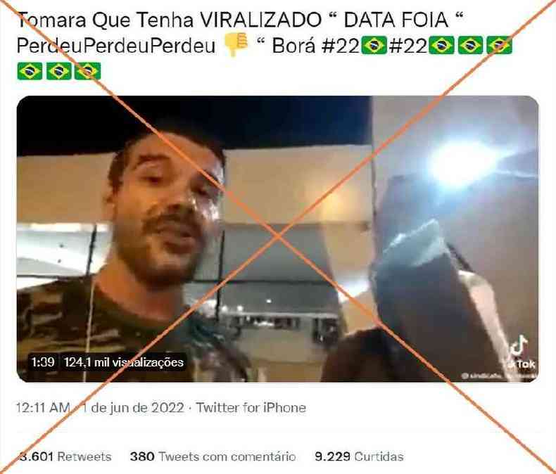 Captura de tela feita em 3 de junho de 2022 de uma publicao no Twitter