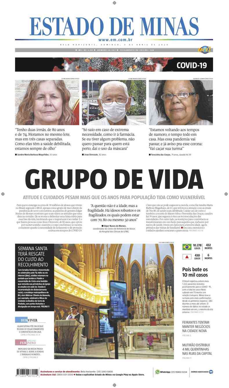 Confira a Capa do Jornal Estado de Minas do dia 05/04/2020(foto: Estado de Minas)