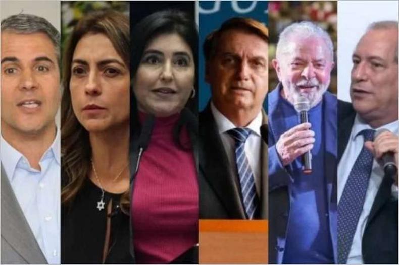Felipe D'Avila (Novo), Soraya Thronicke (Unio), Simone Tebet (MDB), Jair Bolsonaro (PL), Lula (PT) e Ciro Gomes (PDT)