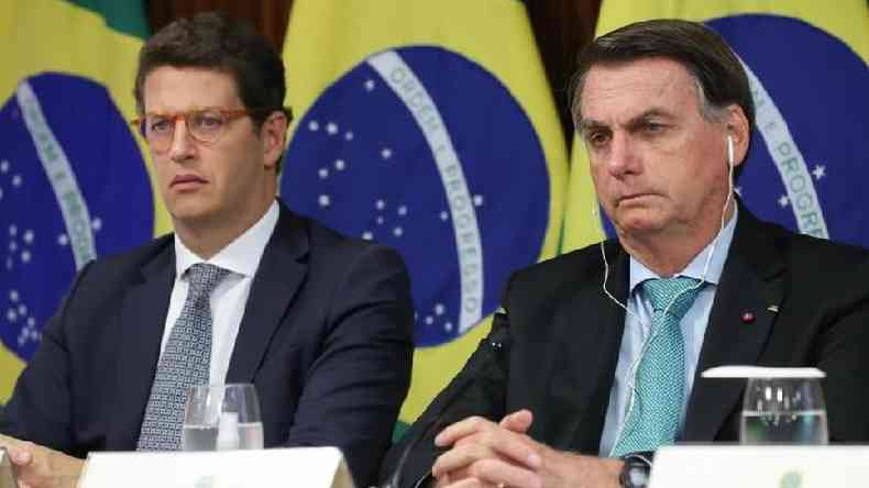 Bolsonaro e Ricardo Salles na cpula climtica convocada por Joe Biden, na semana passada; presidente brasileiro 