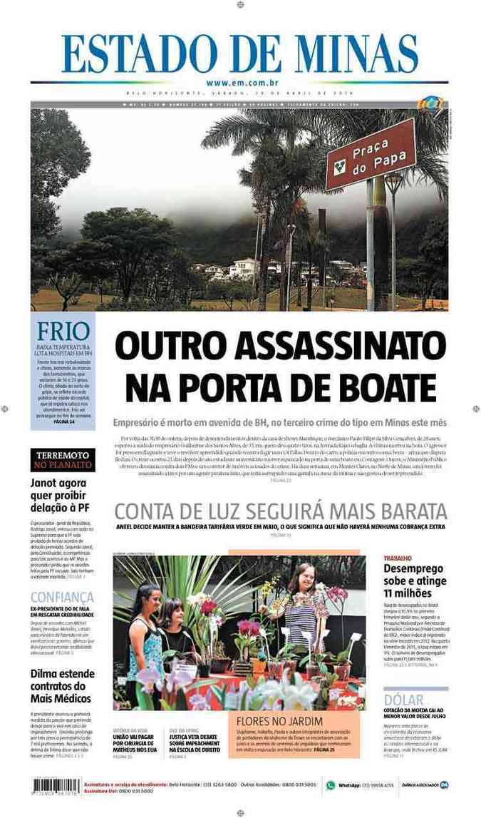 Confira a Capa do Jornal Estado de Minas do dia 30/04/2016