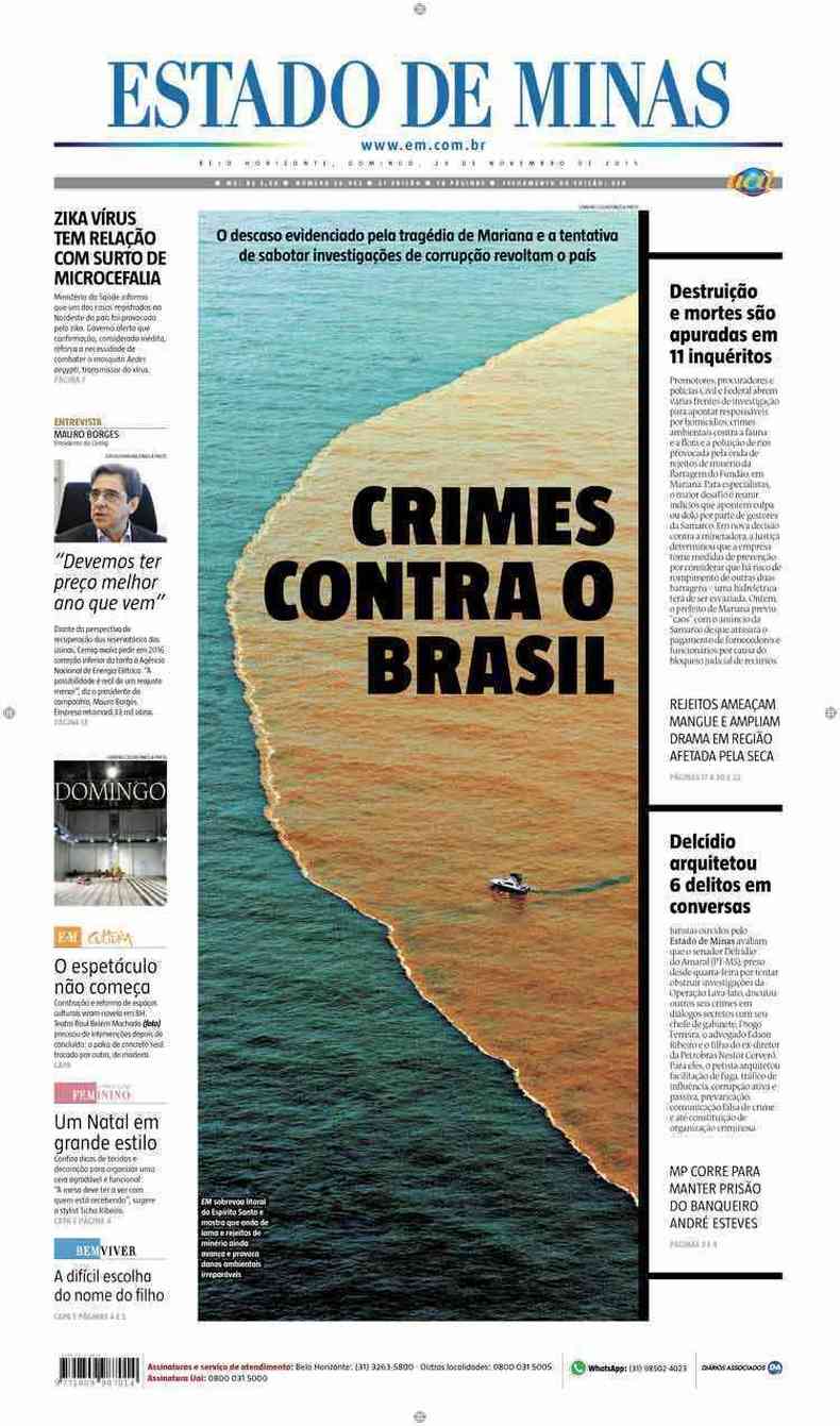 Confira a Capa do Jornal Estado de Minas do dia 29/11/2015