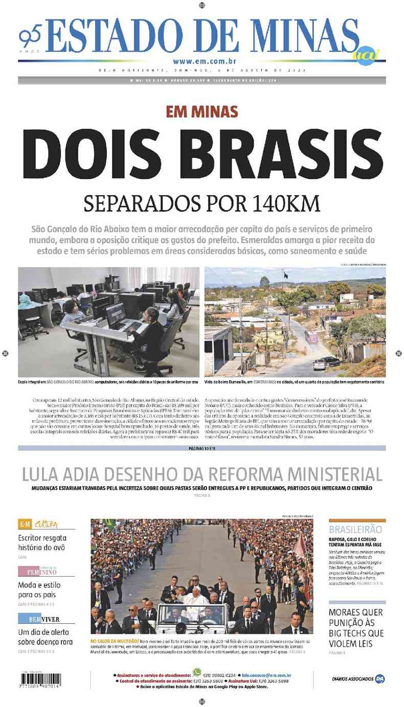 Confira a Capa do Jornal Estado de Minas do dia 01/08/2017