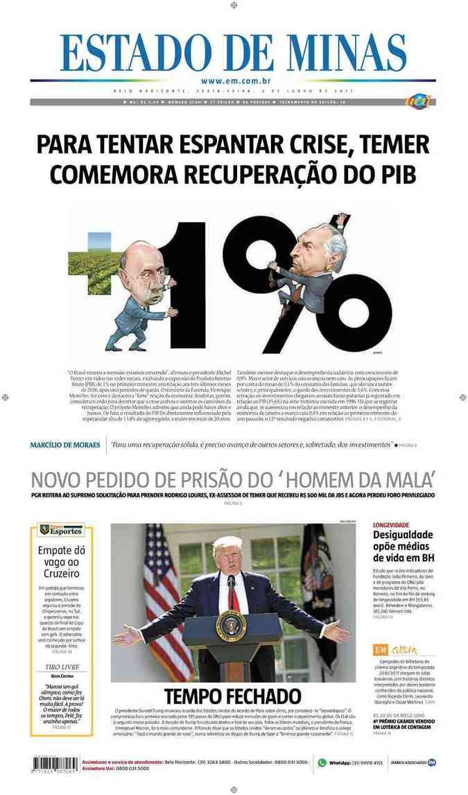 Confira a Capa do Jornal Estado de Minas do dia 02/06/2017