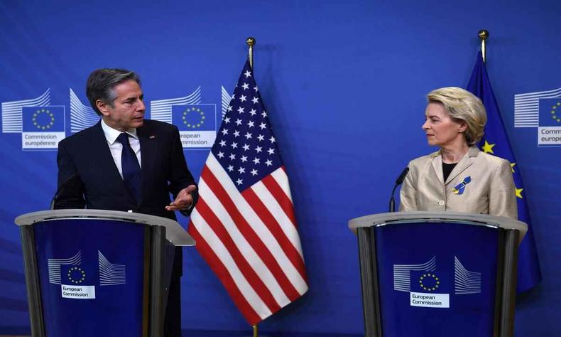 Secretrio de Estado dos EUA, Antony Blinken, e presidente da Comisso Europeia, Ursula von der Leyen