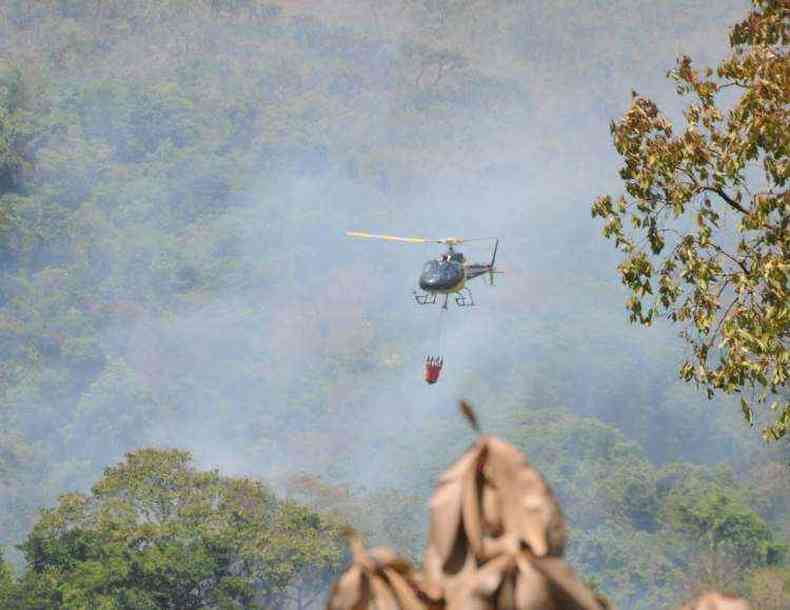Aeronave do Corpo de Bombeiros ajuda no comabte as chamas(foto: Cristina Horta/EM/D.A.Press)