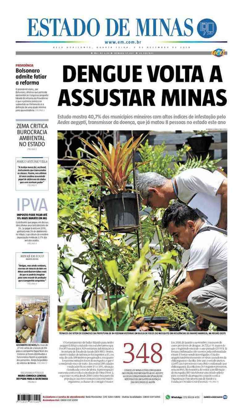 Confira a Capa do Jornal Estado de Minas do dia 05/12/2018(foto: Estado de Minas)
