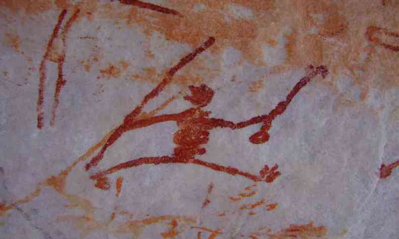 arte rupestre da cor vermelha em pedra 