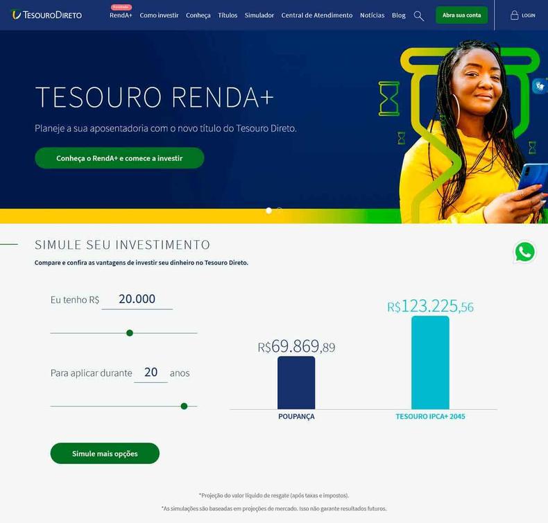 tela inicial do site do Tesouro Direto