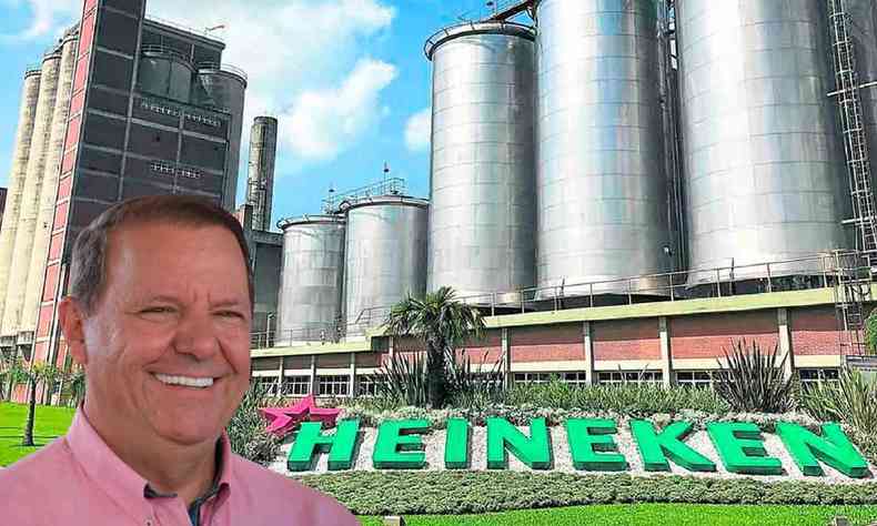 Prefeito de Patrocnio diante de imagem mostrando fbrica da Heineken