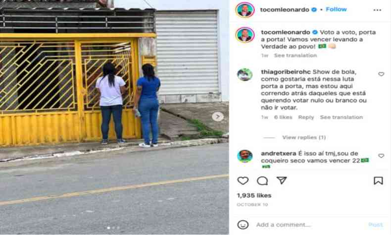Reproduo post do Instagram do vereador Leonardo Dias 