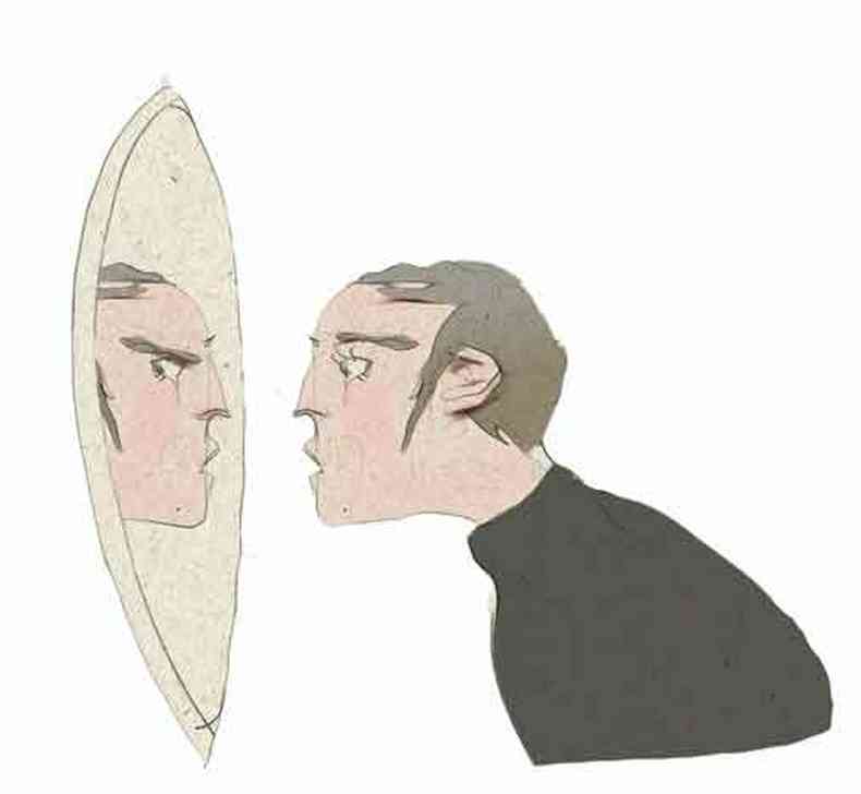 Ilustrao sobre tica: homem se olha no espelho