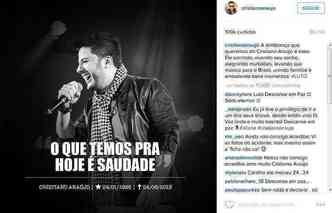 Corpo do cantor sertanejo Cristiano Araújo é enterrado em Goiânia - Rádio  Sintonia FM