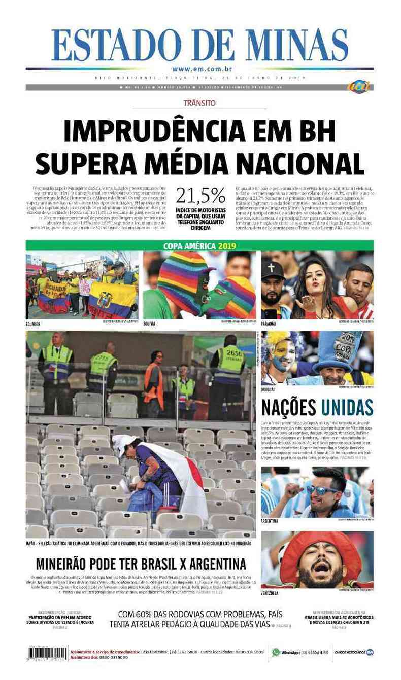 Confira a Capa do Jornal Estado de Minas do dia 25/06/2019(foto: Estado de Minas)