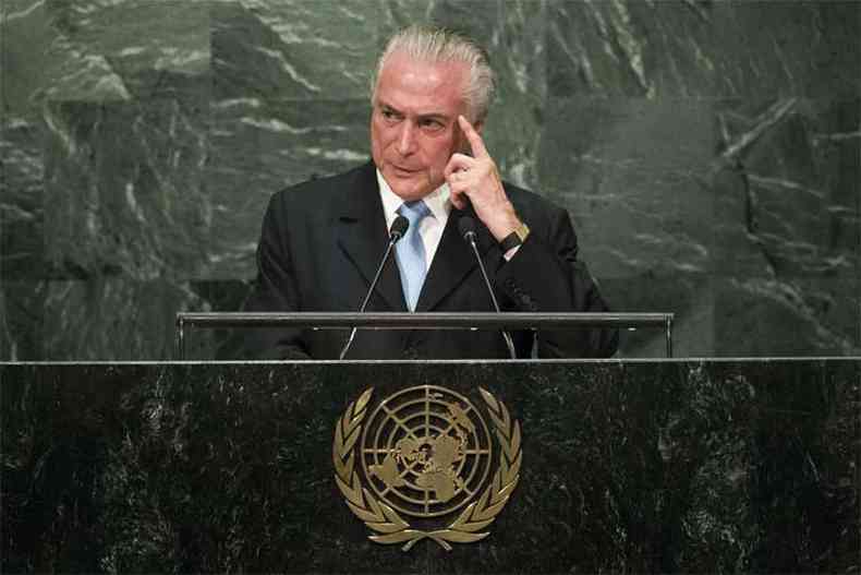 Presidente Michel Temer durante discurso na abertura da 71 Assembleia Geral das Naes Unidas (ONU), nesta tera-feira(foto: Drew Angerer)