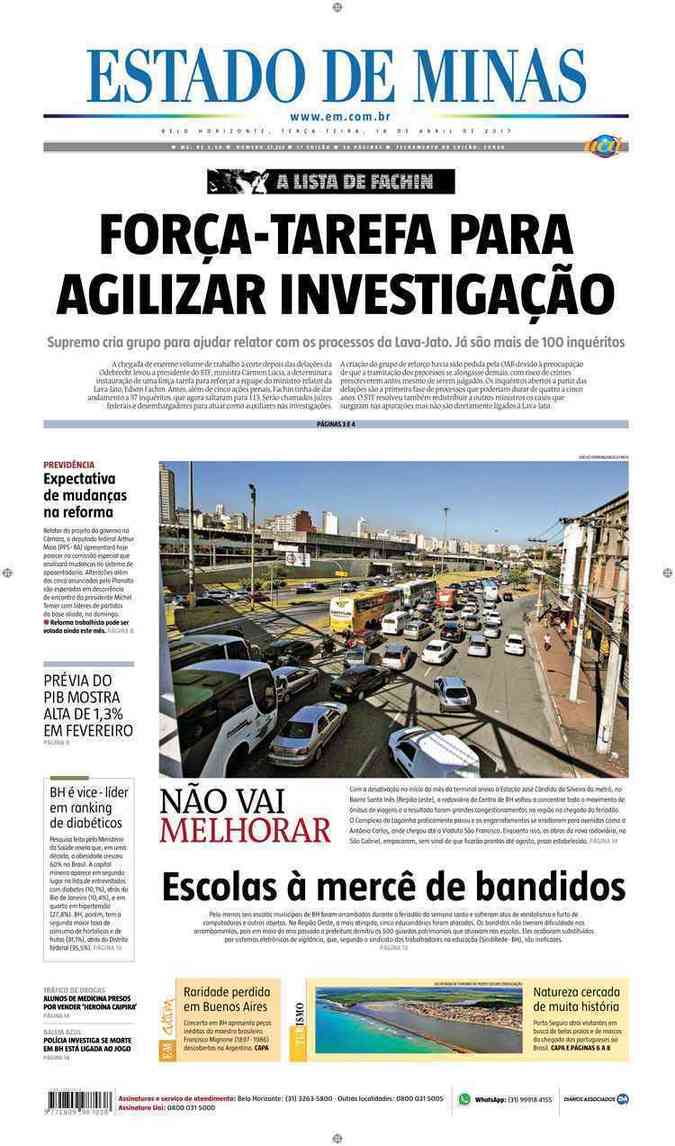 Confira a Capa do Jornal Estado de Minas do dia 18/04/2017