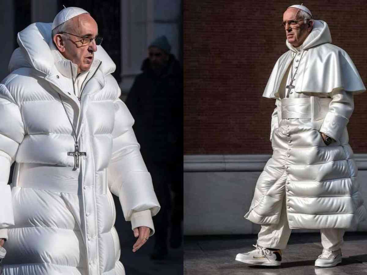 Imagem de papa com roupa fashion foi feita por Inteligência Artificial