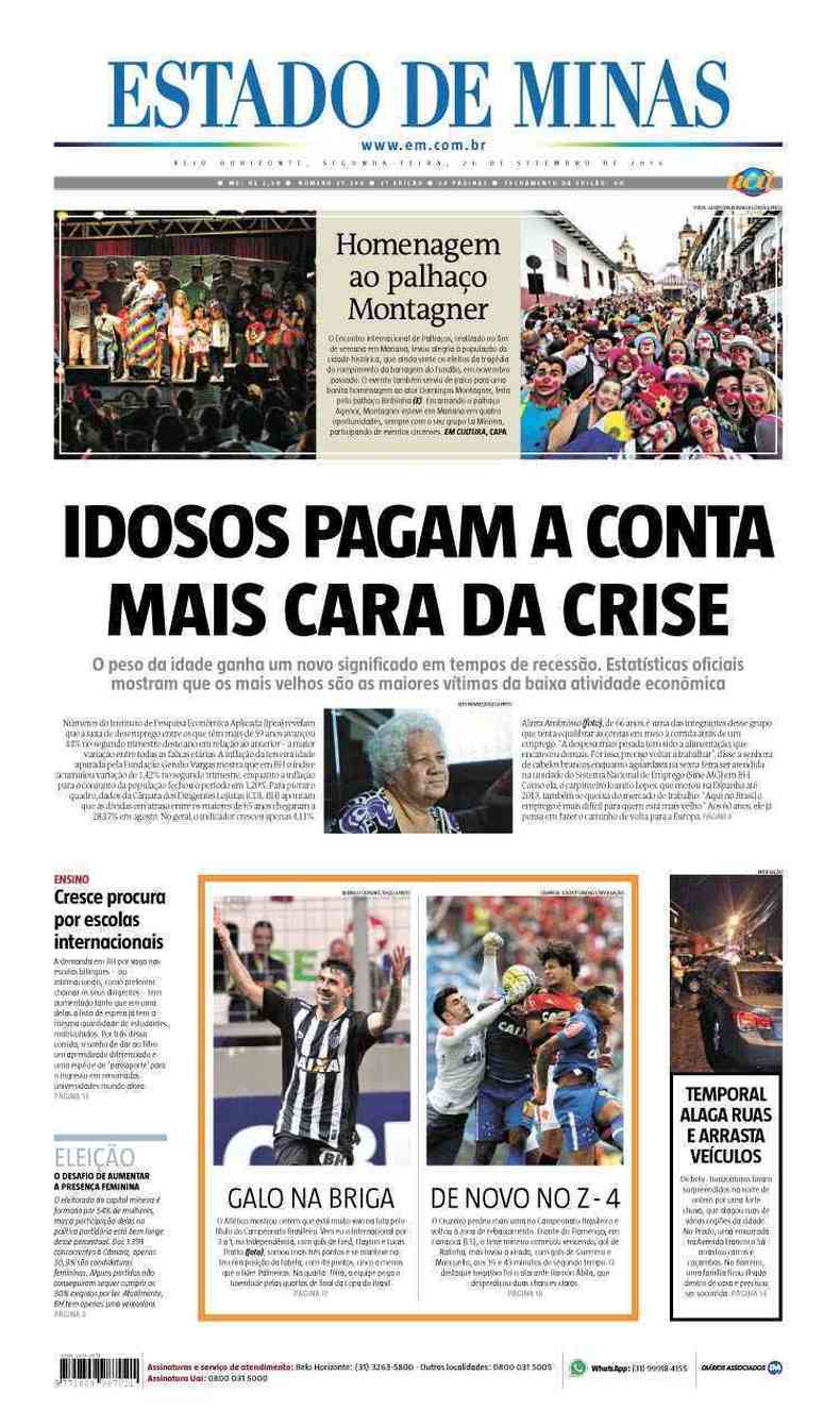 Confira a Capa do Jornal Estado de Minas do dia 26/09/2016