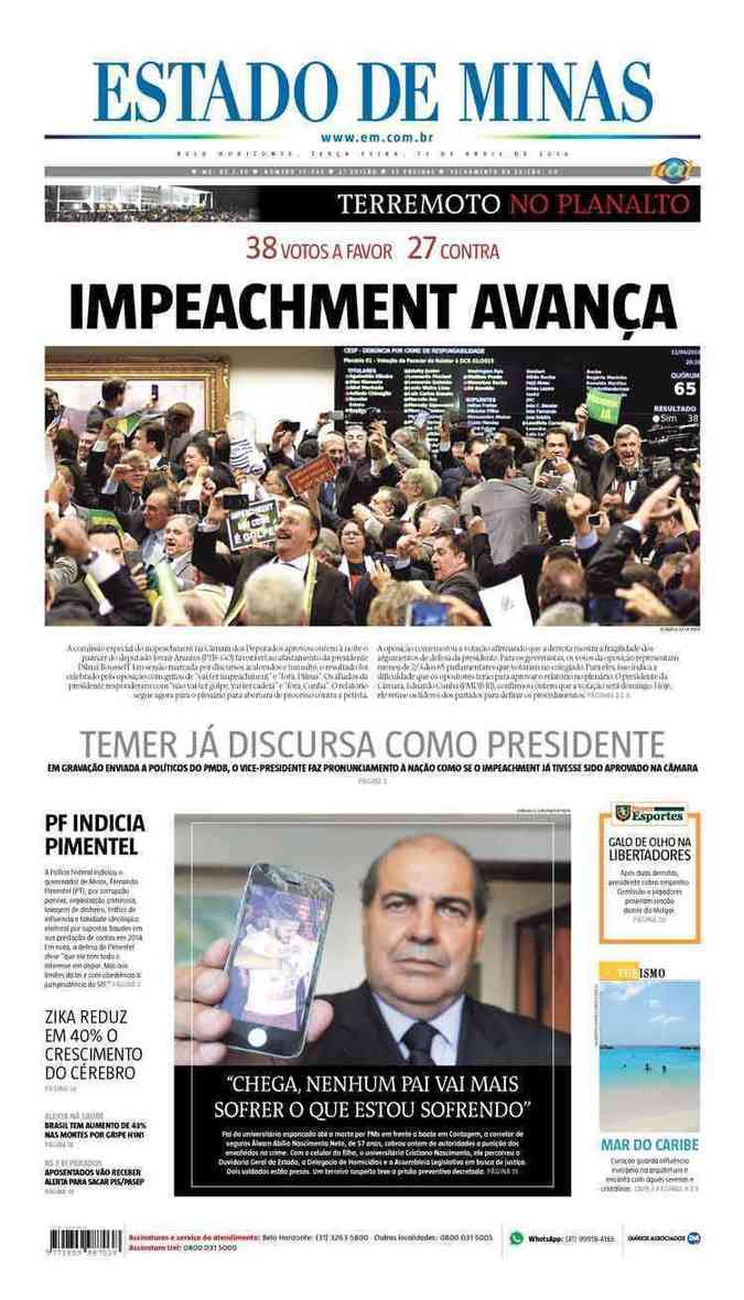 Confira a Capa do Jornal Estado de Minas do dia 12/04/2016