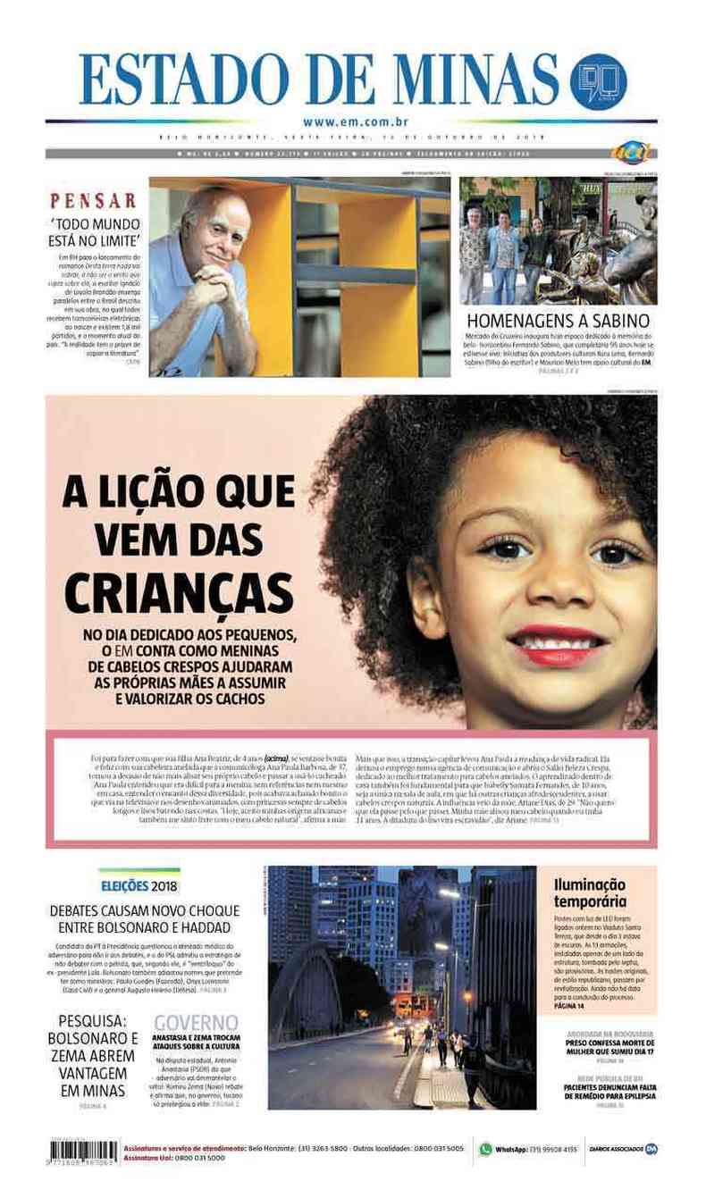 Confira a Capa do Jornal Estado de Minas do dia 12/10/2018(foto: Estado de Minas)