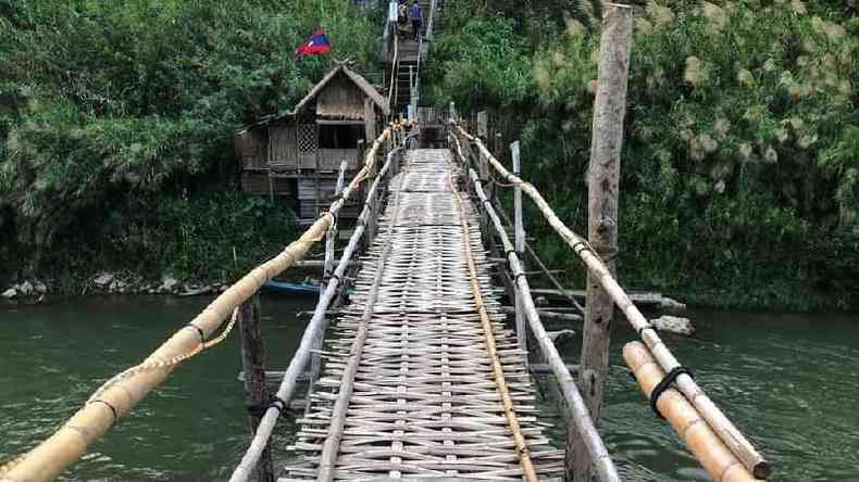 Bamboo bridge over a river