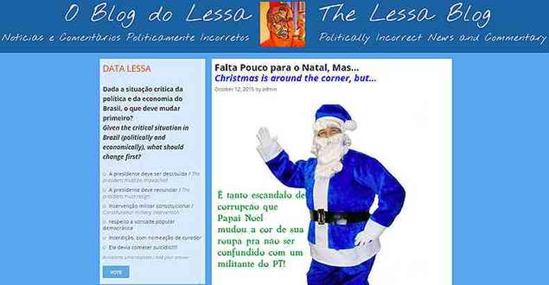 Post publicado em 2015 no 'Blog do Lessa', mantido pelo ento diretor-executivo da Secretaria de Comunicao Social da Cmara dos Deputados (Secom)