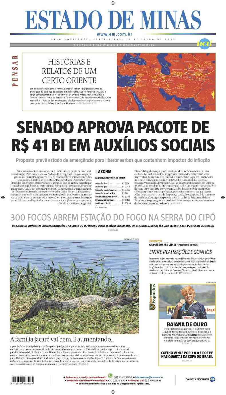 Confira a Capa do Jornal Estado de Minas do dia 01/07/2022