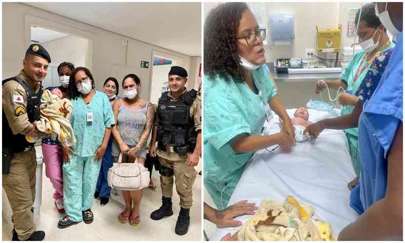 Sargento Massabane e soldado Iago levaram a beb para Hospital Municipal de Contagem aps aplicarem a manobra de Heimlich