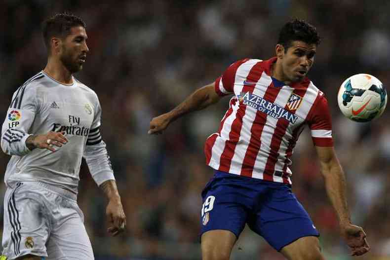 Colegas de Seleo Espanhola, Sergio Ramos e Diego Costa travaram muitas batalhas quentes no clssico entre Real e Atltico de Madrid(foto: REUTERS/Javier Barbancho)