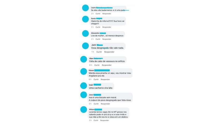 reproduo de mensagens recebidas pela vereadora com agresses verbais e palavras de baixo calo