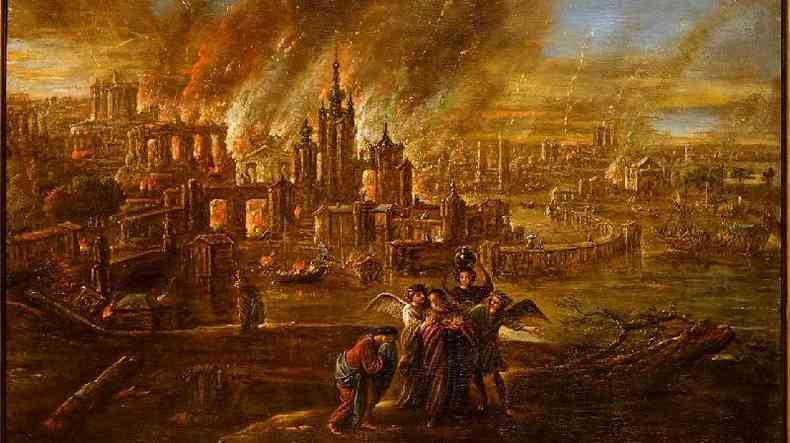 Destruio de Sodoma, em pintura de Jacob de Wet II, datada de 1680