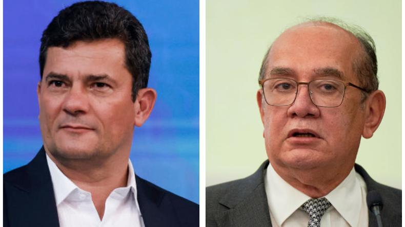 Colagem de fotos de Sergio Moro e Gilmar Mendes