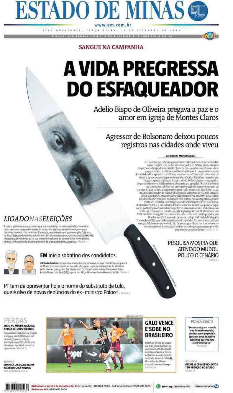 Confira a Capa do Jornal Estado de Minas do dia 11/09/2018(foto: Estado de Minas)