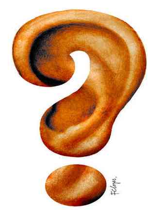 Ilustração criada por Fernando Lopes mostra um ouvido no formato de interrogação