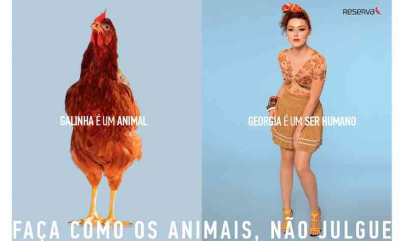 campanha da Reserva diz 'galinha  um animal, Gergia  um ser humano'