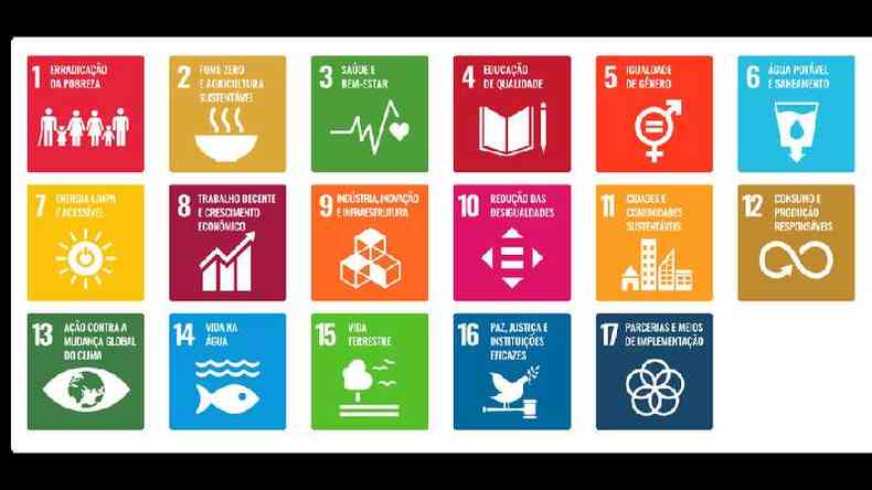 cones com os objetivos para desenvolvimento sustentvel da ONU