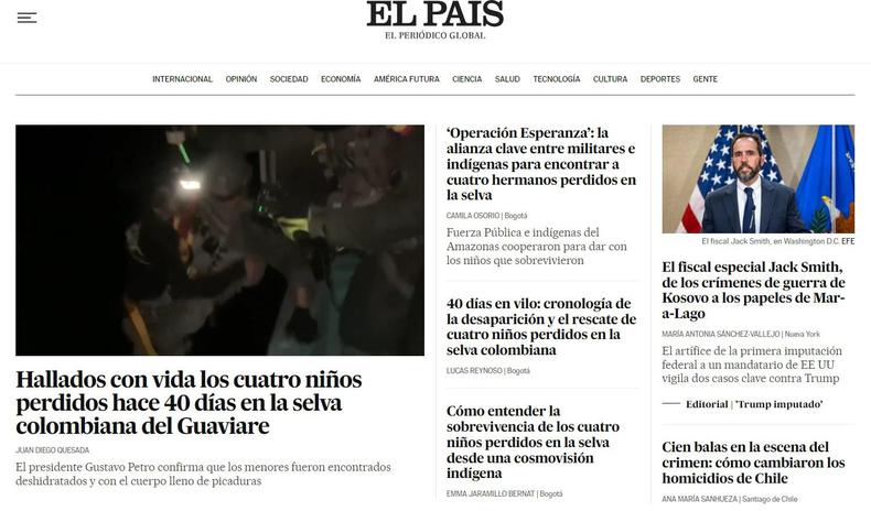 Capa do site do El Pais