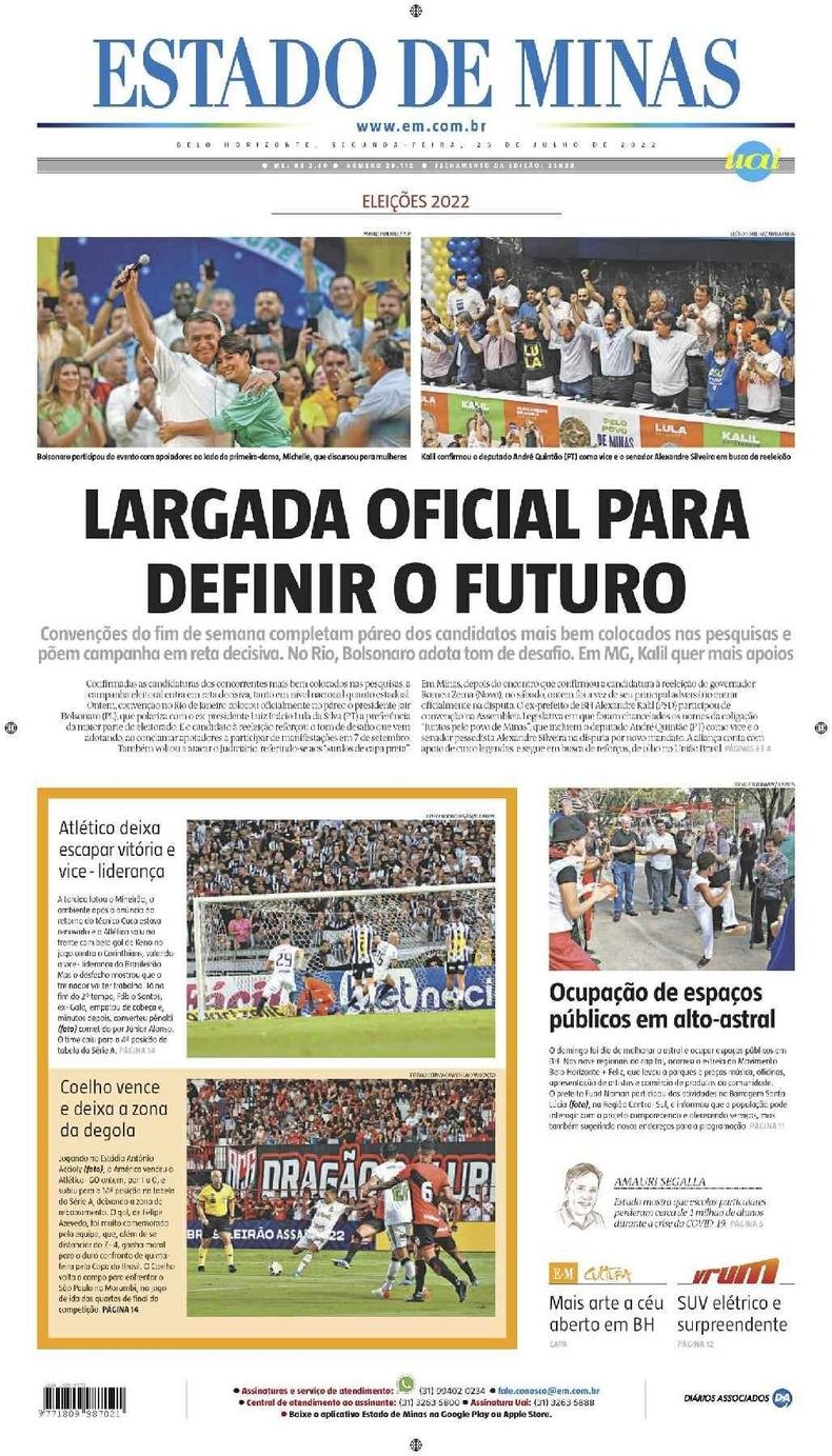 Confira a Capa do Jornal Estado de Minas do dia 25/07/2022