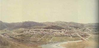 Aquarela feita em 1817 pelo austr�aco Thomas Ender mostra os quintais de Mariana e, no canto � esquerda, o Semin�rio da Boa Morte e seus jardins(foto: Reprodu��o)